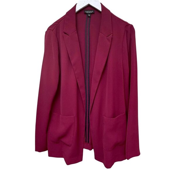 TOPSHOP Blazer Size 8 Red Boyfriend Jacket Top Shop Relaxed Open Front Career - Picture 8 of 10